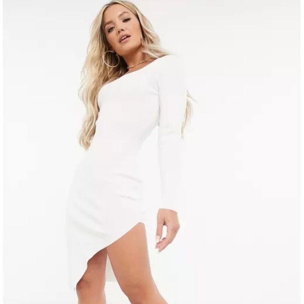 Missguided Square Neck Split Front Midi Dress - Cream - US 6 - NWT